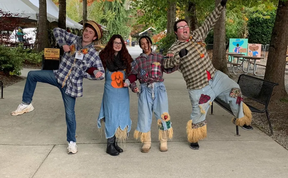 Farm staff in scarecrow costumes at Remlinger Farms