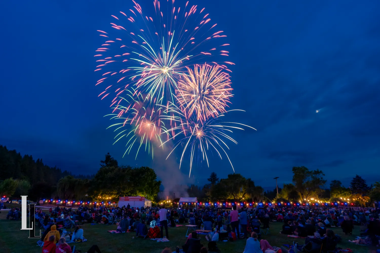Fireworks burst over the crowd at Remlinger Farms, 2025