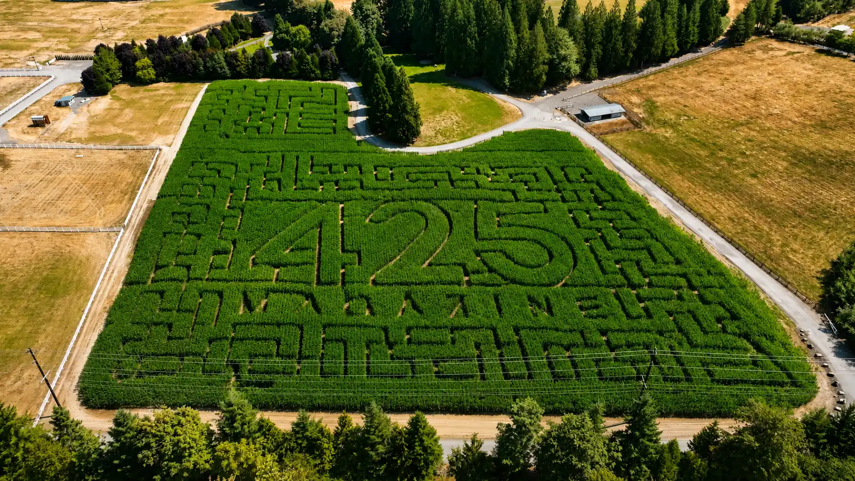 The cut corn maze at Remlinger Farms seen from above