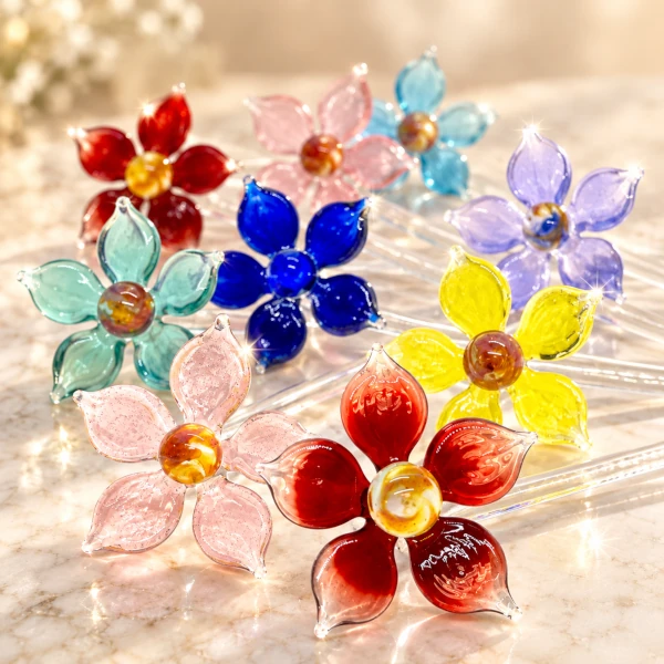 Glass flower made in the torchworking class at Remlinger Farms